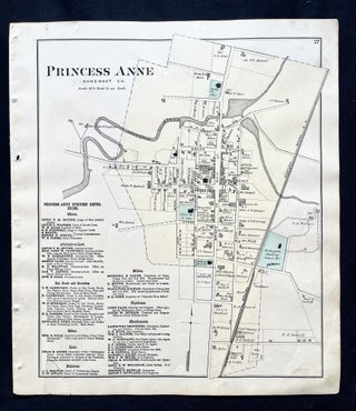 Item #17395 1877 Hand-Colored Street Map of Princess Anne, Somerset County, Maryland