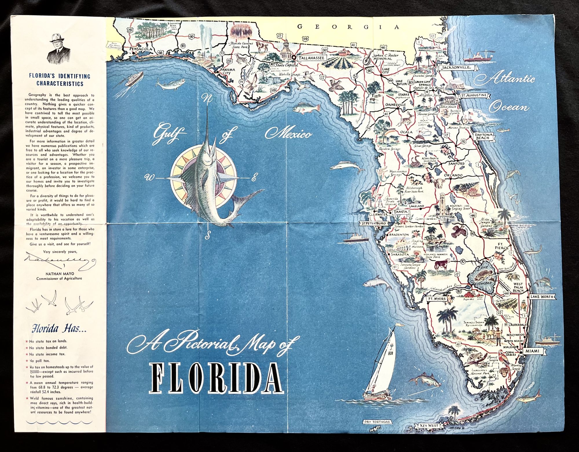 1951 Pictorial Map of Florida & the Keys