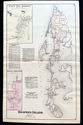 Item #17410 1877 Hand-Colored Street Map of Hooper's Island, Maryland with East New Market &...
