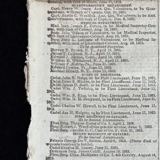 1864 CIVIL WAR newspaper with Front-Page Devoted to Abraham Lincoln Nominations for Officer Promotions - Grant, Meade & Abner Doubleday