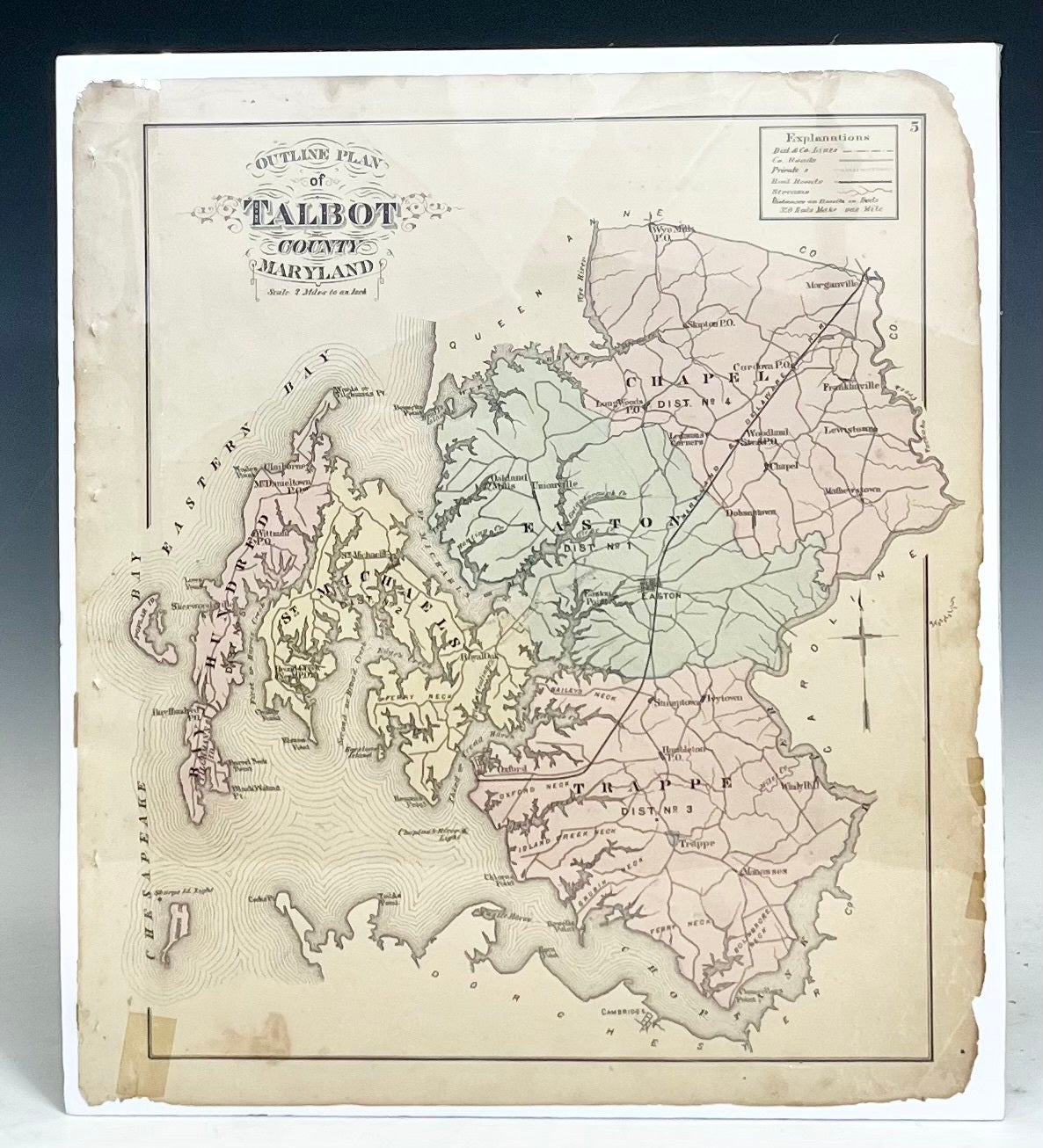 Talbot Map 1877 Hand-Colored Map of Talbot County, Maryland | Md One of the ...