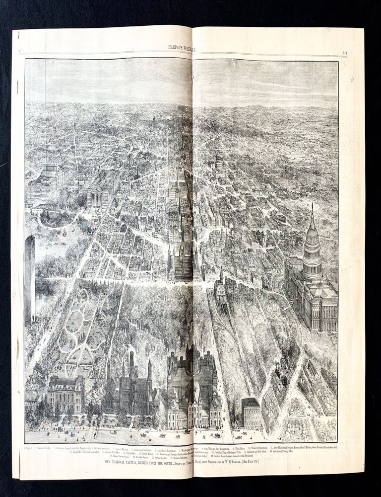 Item #17671 Original 1882 Illustrated Newspaper with BIRDS EYE Poster View & Map of WASHINGTON, DC