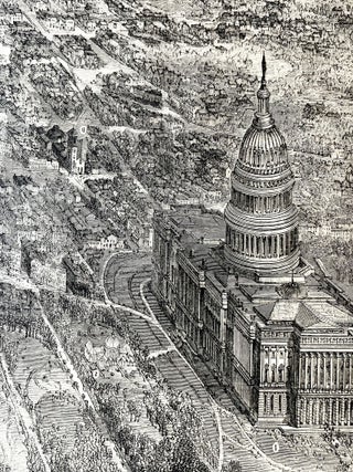 Original 1882 Illustrated Newspaper with BIRDS EYE Poster View & Map of WASHINGTON, DC