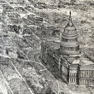 Original 1882 Illustrated Newspaper with BIRDS EYE Poster View & Map of WASHINGTON, DC