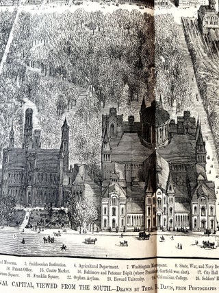 Original 1882 Illustrated Newspaper with BIRDS EYE Poster View & Map of WASHINGTON, DC