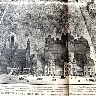 Original 1882 Illustrated Newspaper with BIRDS EYE Poster View & Map of WASHINGTON, DC