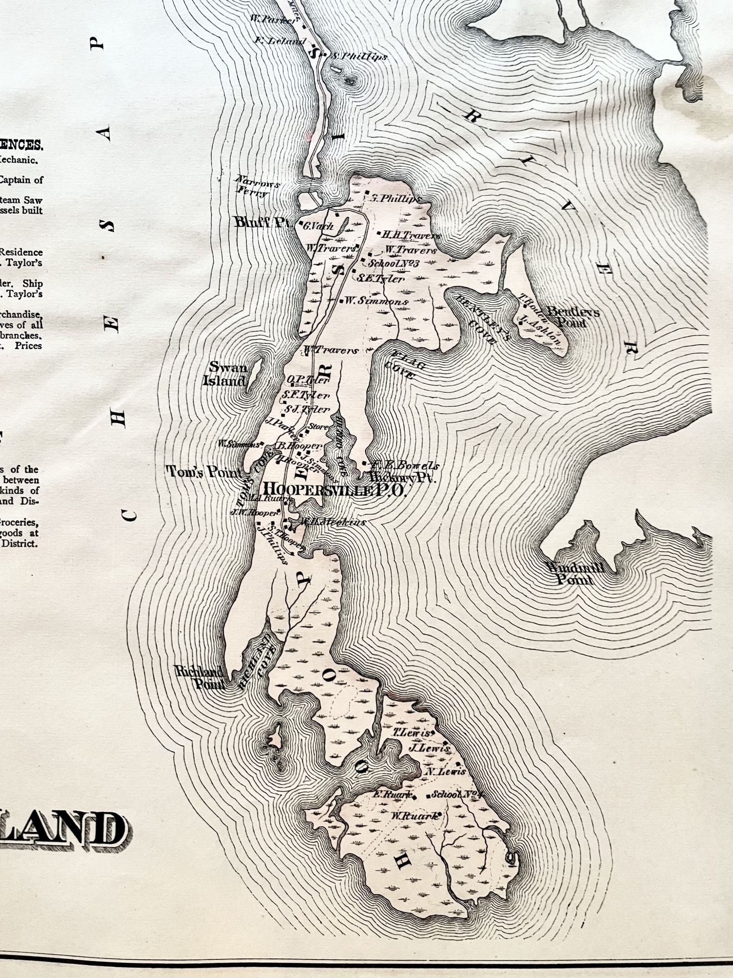 1877 Hand-Colored Street Map of Hooper's Island, Maryland with East New ...