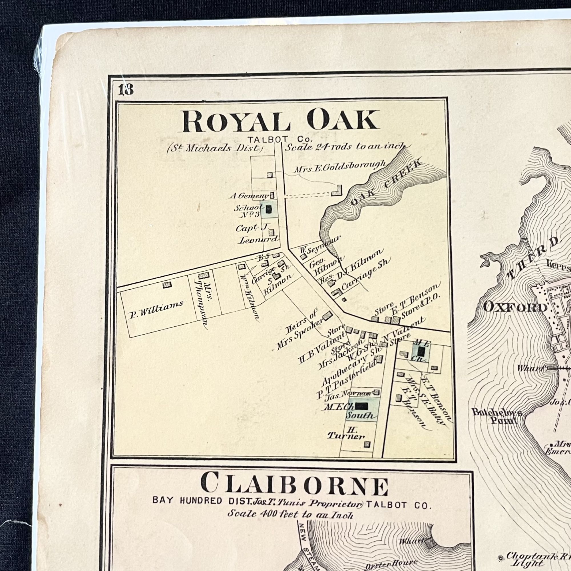 Original 1877 Hand-Colored Street Map of Trappe, ROYAL OAK, and Original 1877 Hand-Colored Street Map of Trappe, ROYAL OAK, and