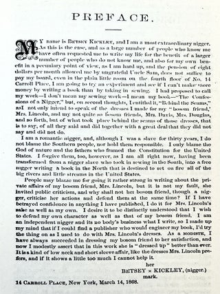 Behind the Seams; by a Nigger Woman Who Took in Work from Mrs. Lincoln and Mrs. Davis