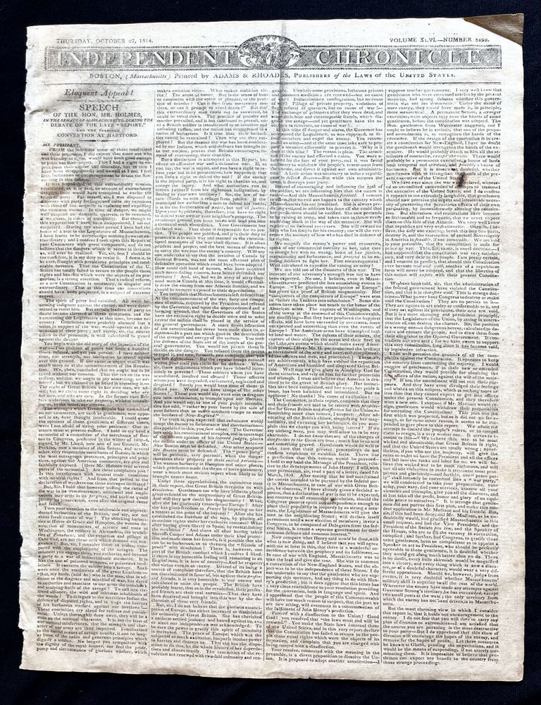 Item #17815 1814 War of 1812 Newspaper - Maine Sea Captain Smuggler Tyler Porter Shaw Wanted for Treason w $800 Reward for His Capture