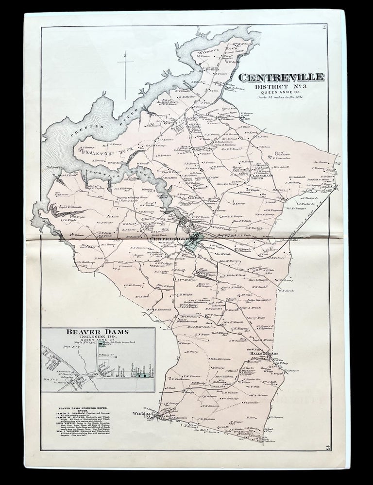 Item #18185 1877 Hand-Colored Map of CENTREVILLE, MARYLAND and Region in Queen Anne's County