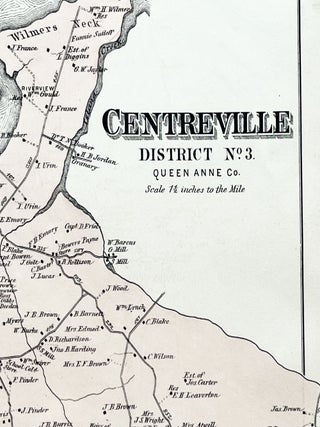 1877 Hand-Colored Map of CENTREVILLE, MARYLAND and Region in Queen Anne's County
