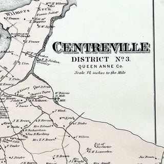 1877 Hand-Colored Map of CENTREVILLE, MARYLAND and Region in Queen Anne's County