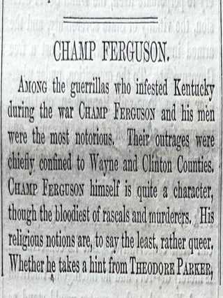 Confederate Guerilla Fighter Champ Ferguson Executed by Hanging - 2 1865 Civil War Newspapers