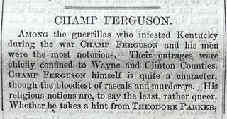 Confederate Guerilla Fighter Champ Ferguson Executed by Hanging - 2 1865 Civil War Newspapers