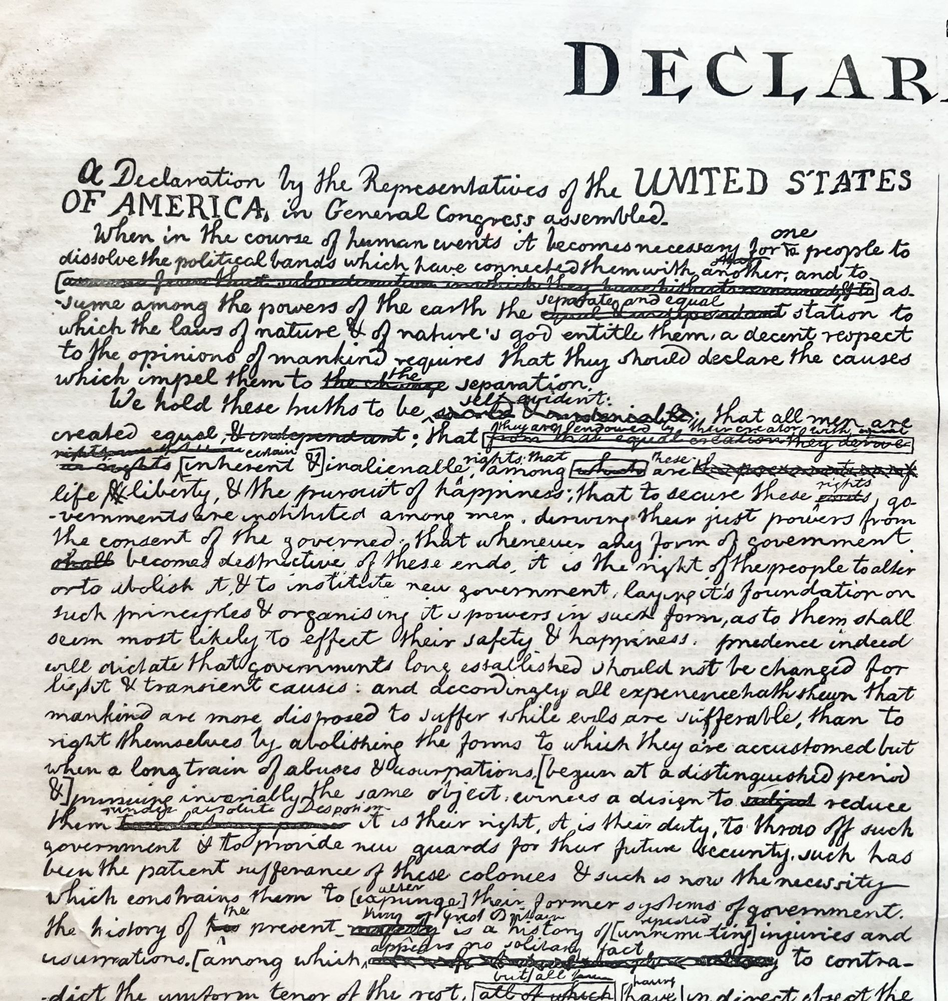 Thomas Jefferson's Rough Draft of the Declaration of Independence ...