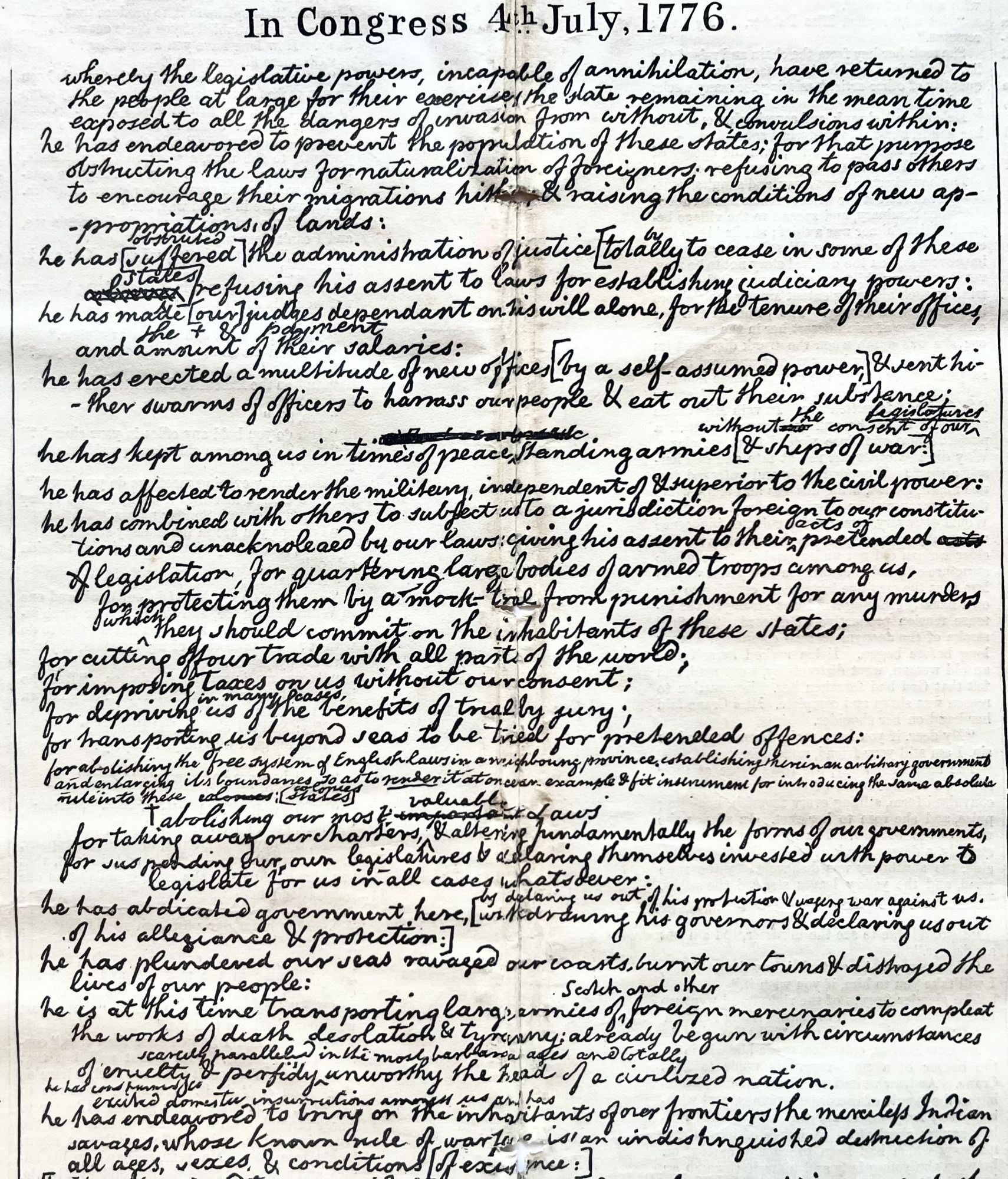 Thomas Jefferson's Rough Draft of the Declaration of Independence ...