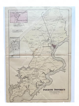 RARE 1877 Hand-Colored Map of CHESTERTOWN and Region, KENT COUNTY, Maryland