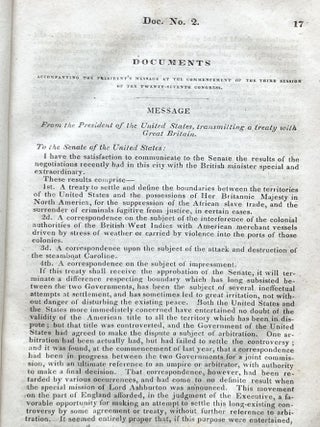 1842 President John Tyler State of the Union Speech - Treaty with Great Britain ending Maine, Canada Boundary Dispute & End of Atlantic NEGR0 SLAVE TRADE