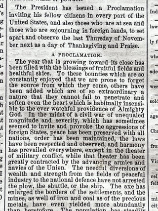 Early Complete Printing of Abraham Lincoln's 1863 Proclamation for the 1st Thanksgiving Holiday