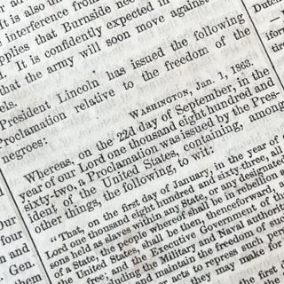 Early Printing of Abraham Lincoln's Emancipation Proclamation, Freeing All Slaves in Confederate-Held Territory