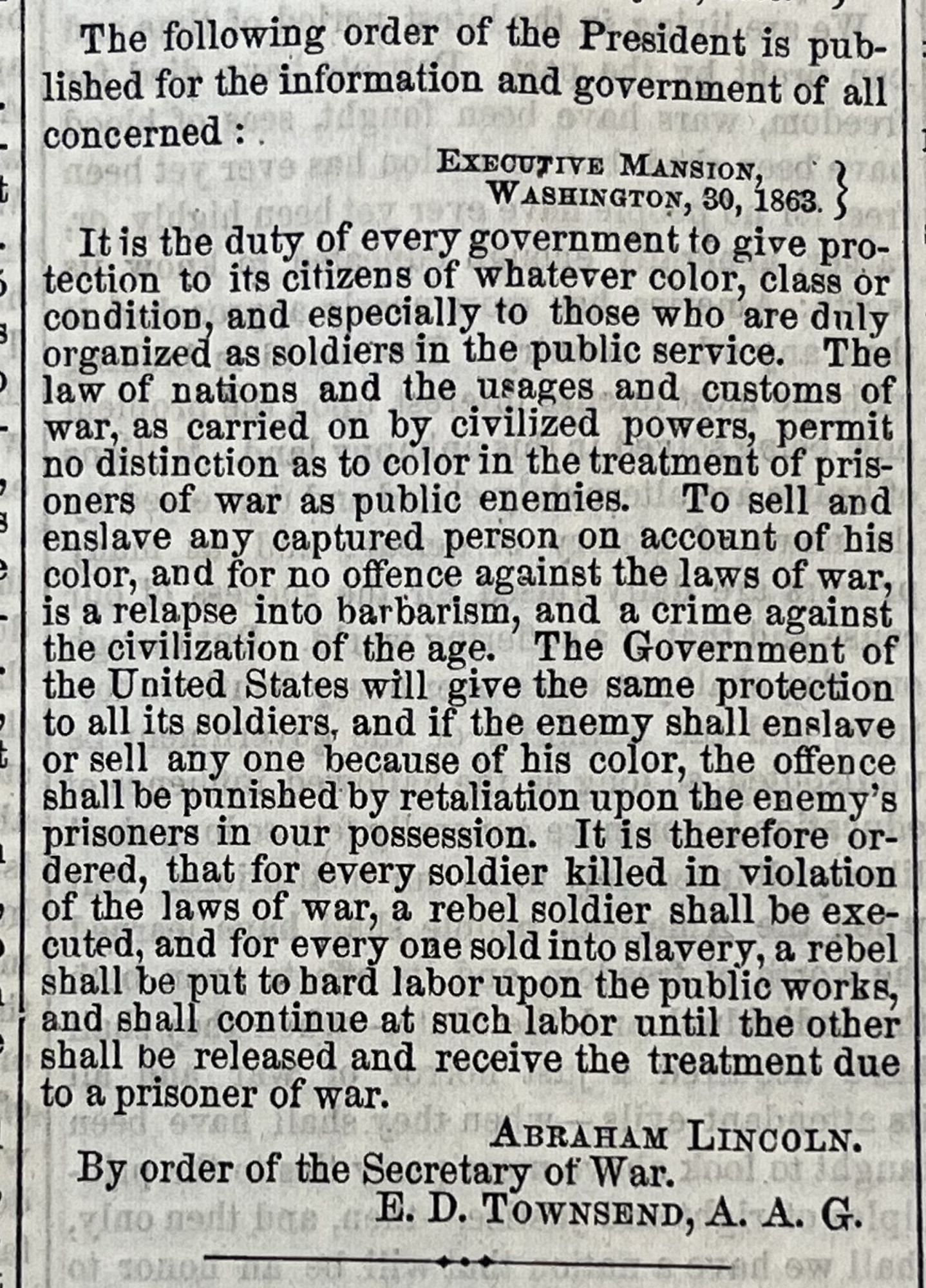 1863 Civil War Newspaper - Abraham Lincoln Proclamation Threatening ...