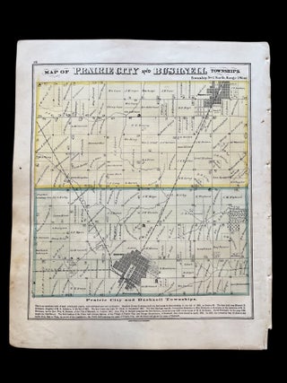 Item #18705 1871 Hand-Colored Map of Prairie City and Bushnell Townships in McDonough County,...