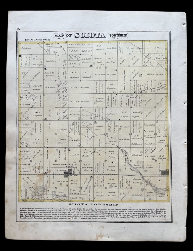 Item #18720 1871 Hand-Colored Map of Sciota Township in McDonough County, Illinois.