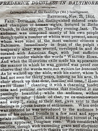 Frederick Douglass Returns to Baltimore to Deliver his "A Friendly Word To Maryland"...