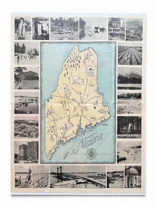 A Scarce 1928 Pictorial Map of Maine with 21 Historic Photographic Images in Vignette