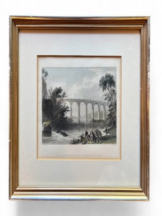 c.1838 Hand-Colored Framed Lithograph Depicting the Viaduct on the Baltimore and Washington. William Henry Bartlett.