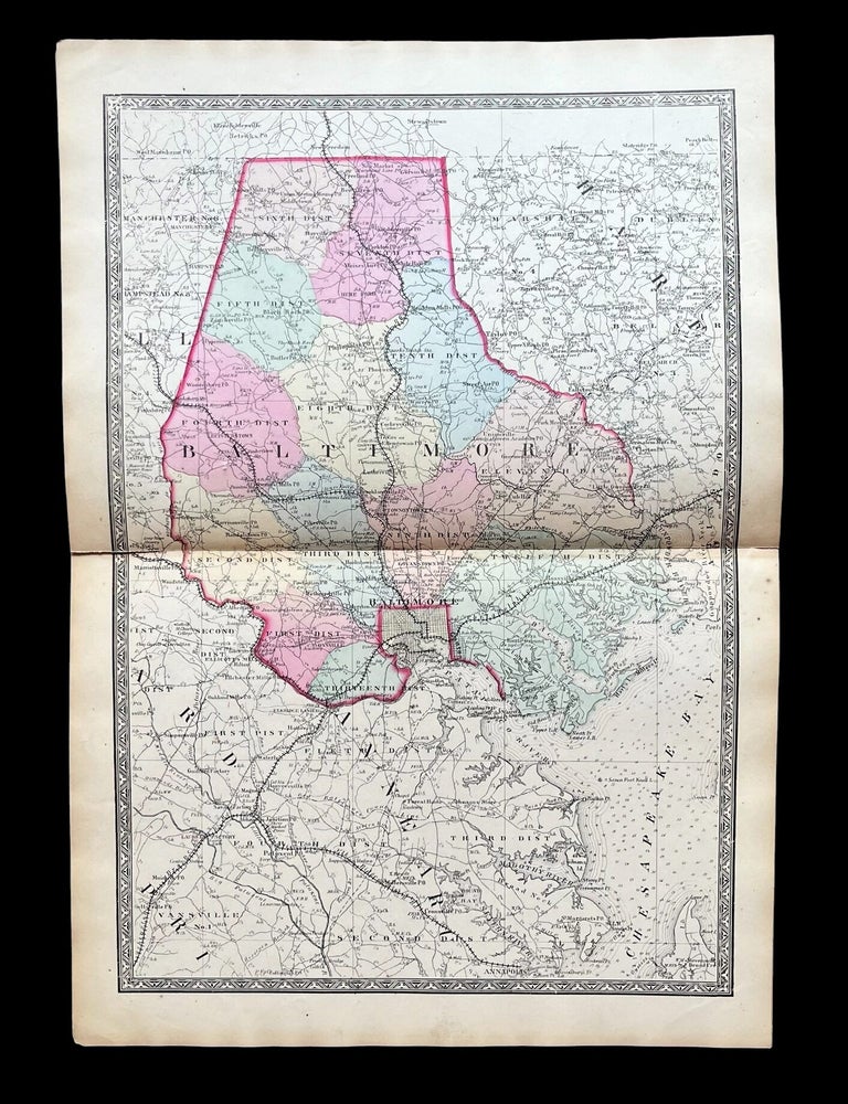 Item #19344 1866 Post-Civil War Hand-Colored Martenet Map of Baltimore County, Maryland