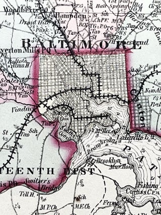 1866 Post-Civil War Hand-Colored Martenet Map of Baltimore County, Maryland