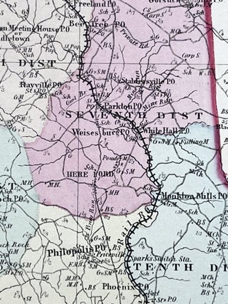 1866 Post-Civil War Hand-Colored Martenet Map of Baltimore County, Maryland