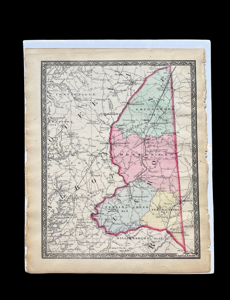 Item #19346 1866 Post-Civil War Hand-Colored Martenet Map of Caroline County, Maryland