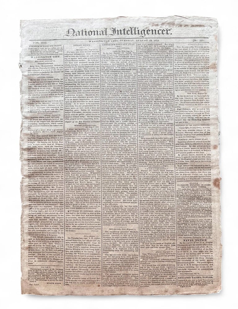 Item #19376 1813 War of 1812 newspaper - British Army Invades Queen Anne's County at Queenstown, Maryland - The Battle of Slippery Hill