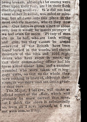 1813 War of 1812 newspaper - British Army Invades Queen Anne's County at Queenstown, Maryland - The Battle of Slippery Hill