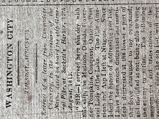 1813 War of 1812 newspaper - British Army Invades Queen Anne's County at Queenstown, Maryland - The Battle of Slippery Hill