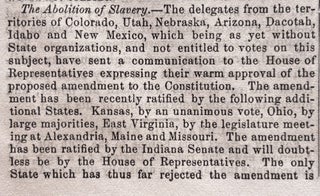 4 1865 Civil War newspapers CONGRESS PASSES 13TH AMENDMENT to US CONSTITUTION Slavery Ends