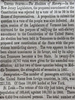 4 1865 Civil War newspapers CONGRESS PASSES 13TH AMENDMENT to US CONSTITUTION Slavery Ends
