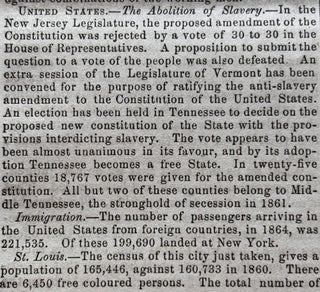 4 1865 Civil War newspapers CONGRESS PASSES 13TH AMENDMENT to US CONSTITUTION Slavery Ends