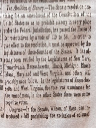 4 1865 Civil War newspapers CONGRESS PASSES 13TH AMENDMENT to US CONSTITUTION Slavery Ends