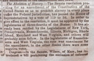 4 1865 Civil War newspapers CONGRESS PASSES 13TH AMENDMENT to US CONSTITUTION Slavery Ends