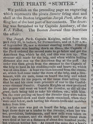 1862 Civil War Newspaper with Front-Page Engraving of Confederate Warship "Sumter", Captained by Marylander Raphael Semmes