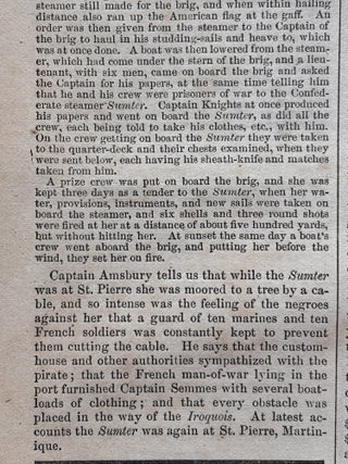 1862 Civil War Newspaper with Front-Page Engraving of Confederate Warship "Sumter", Captained by Marylander Raphael Semmes