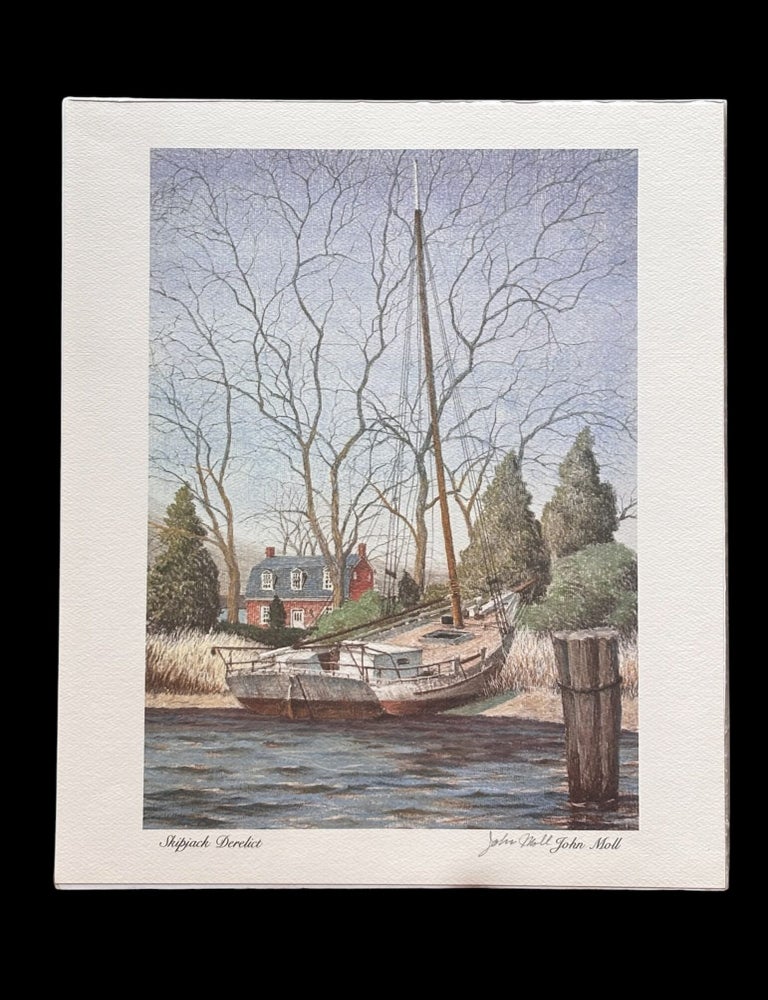 Item #19432 Gorgeous John Moll Signed Color Print, "Skipjack Derelict". John Moll, Signed.