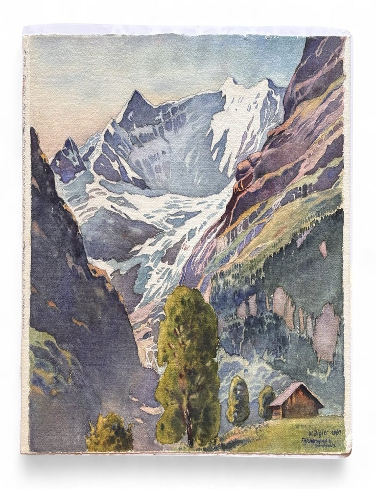 Item #19440 Original 1967 Watercolor of the Grosses Fiescherhorn Mountain Peak in the Bernese Alps. W. Bigler.