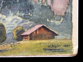 Original 1967 Watercolor of the Grosses Fiescherhorn Mountain Peak in the Bernese Alps