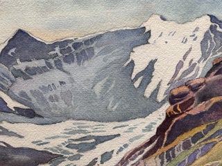 Original 1967 Watercolor of the Grosses Fiescherhorn Mountain Peak in the Bernese Alps