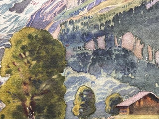 Original 1967 Watercolor of the Grosses Fiescherhorn Mountain Peak in the Bernese Alps